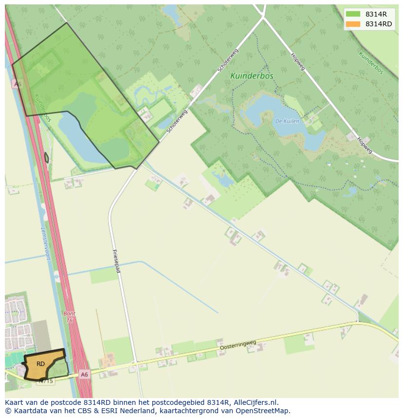 Afbeelding van het postcodegebied 8314 RD op de kaart.