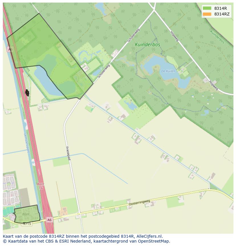 Afbeelding van het postcodegebied 8314 RZ op de kaart.