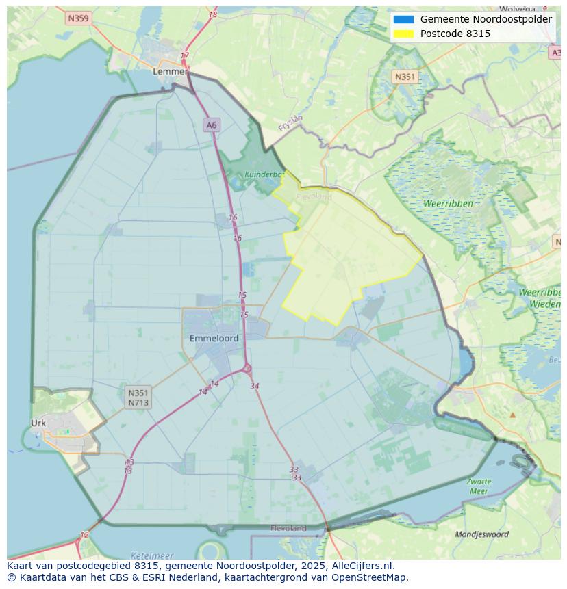 Afbeelding van het postcodegebied 8315 op de kaart.