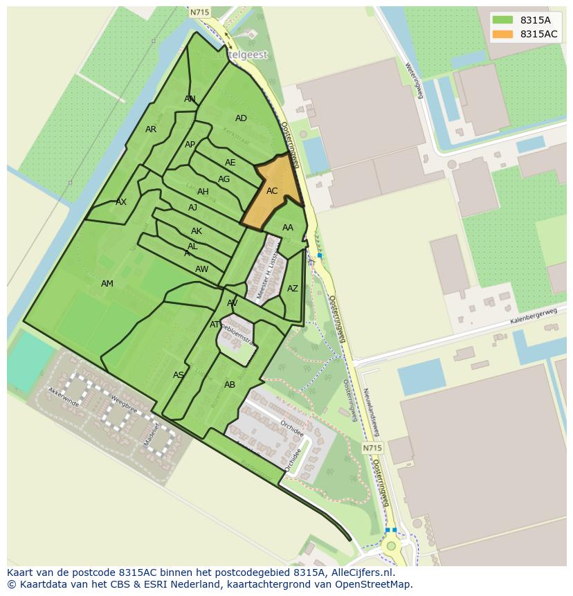 Afbeelding van het postcodegebied 8315 AC op de kaart.