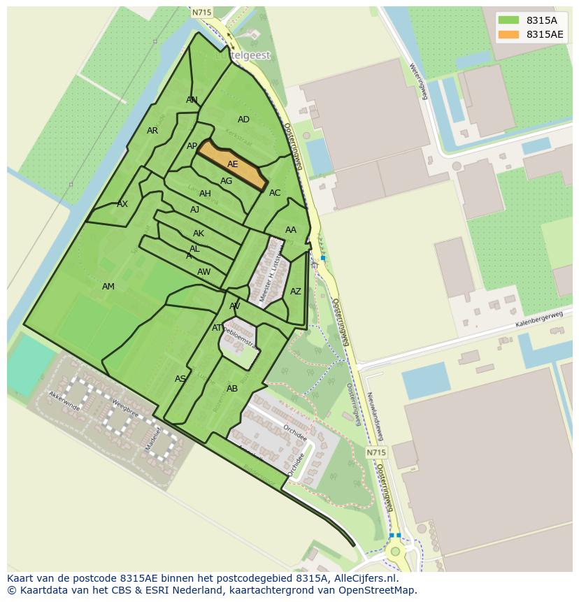 Afbeelding van het postcodegebied 8315 AE op de kaart.