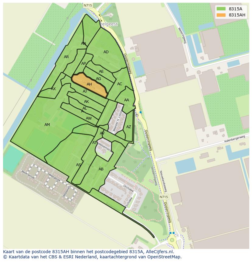 Afbeelding van het postcodegebied 8315 AH op de kaart.