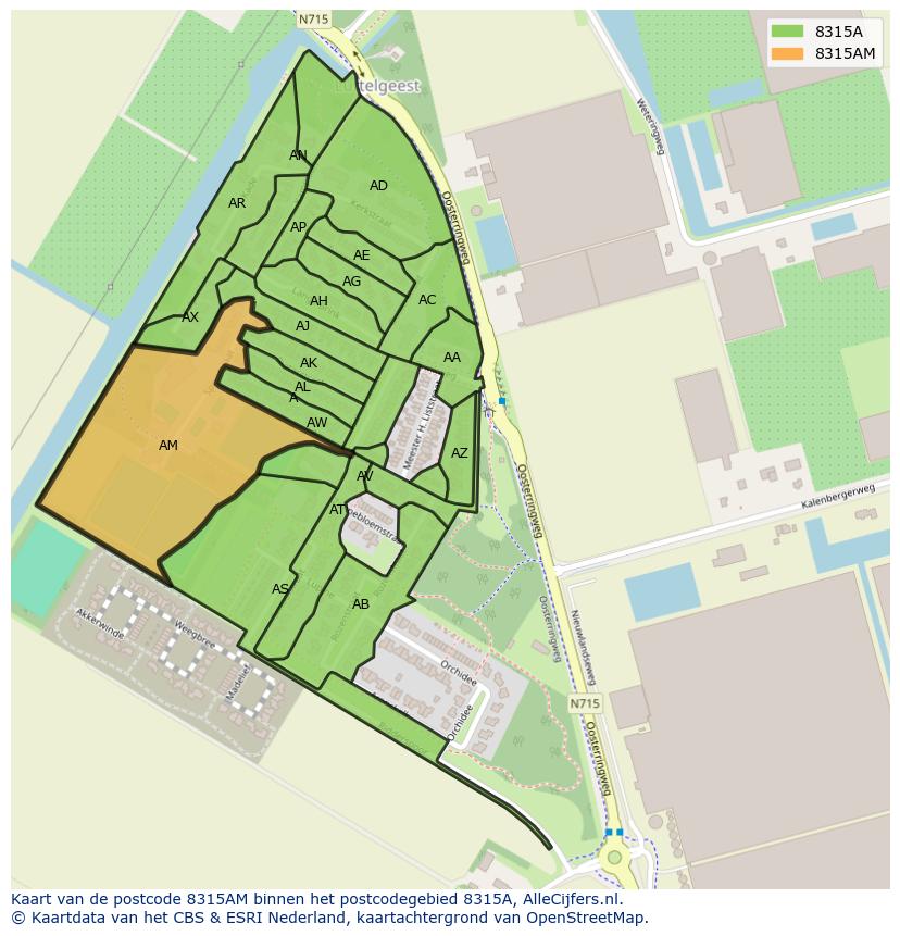 Afbeelding van het postcodegebied 8315 AM op de kaart.