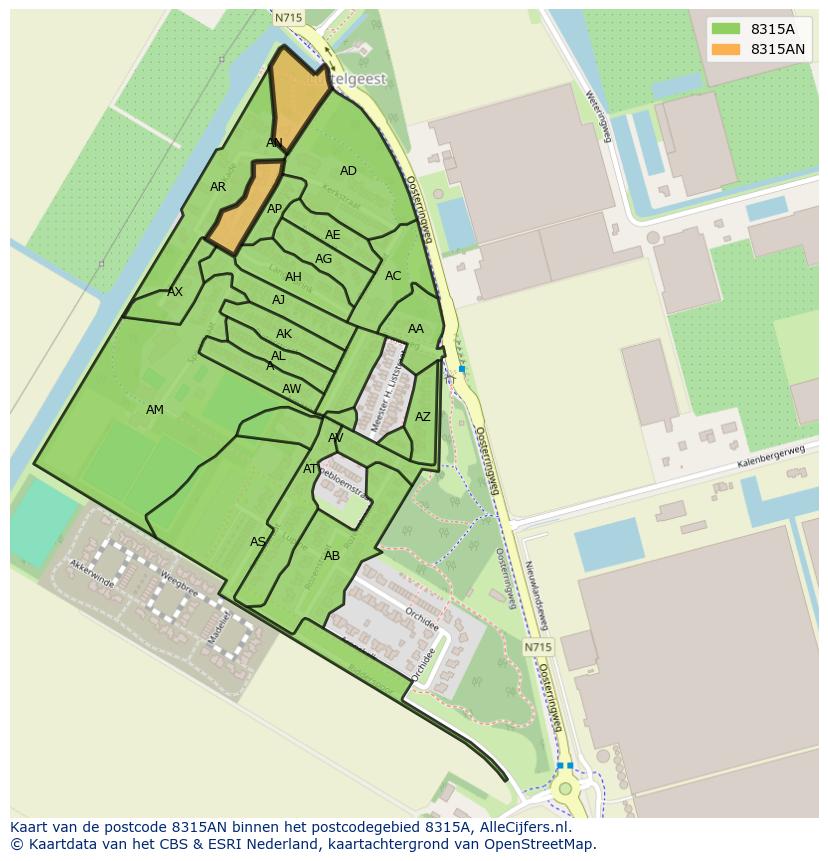 Afbeelding van het postcodegebied 8315 AN op de kaart.