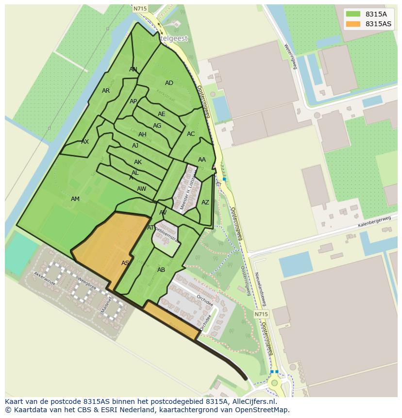 Afbeelding van het postcodegebied 8315 AS op de kaart.