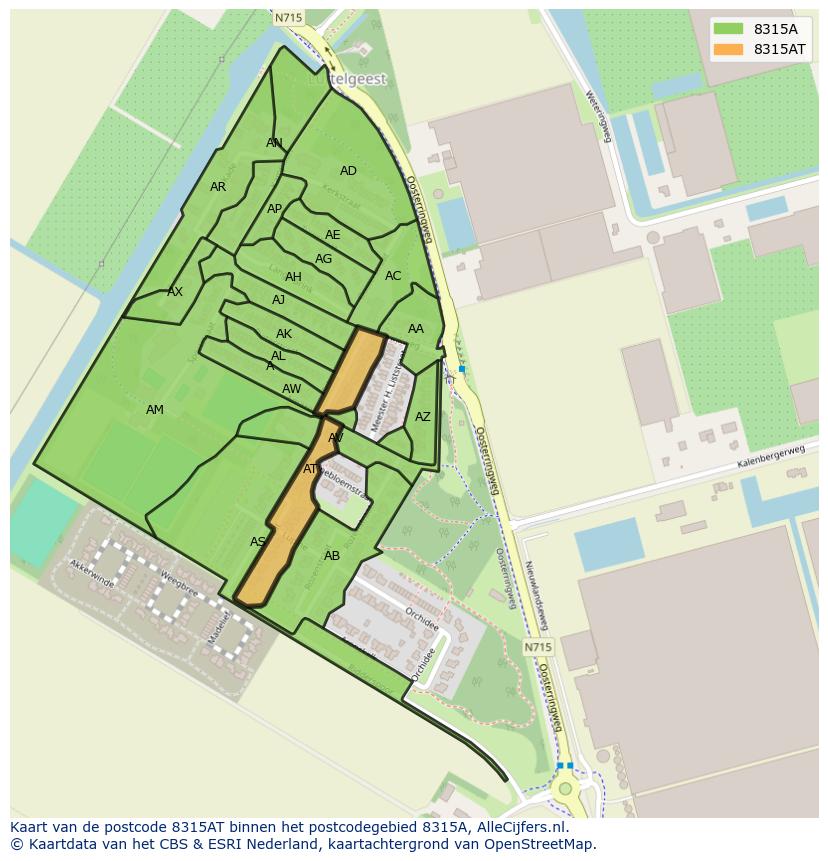 Afbeelding van het postcodegebied 8315 AT op de kaart.