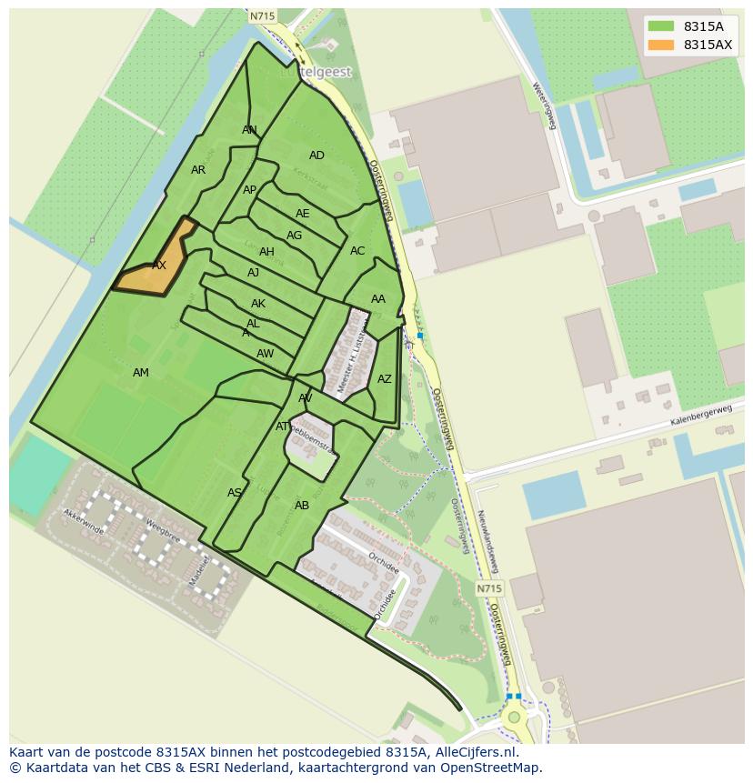 Afbeelding van het postcodegebied 8315 AX op de kaart.