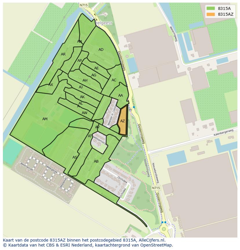 Afbeelding van het postcodegebied 8315 AZ op de kaart.