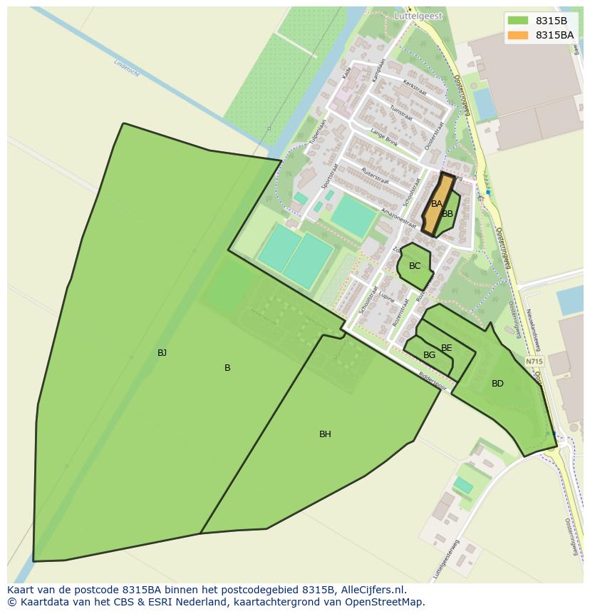 Afbeelding van het postcodegebied 8315 BA op de kaart.
