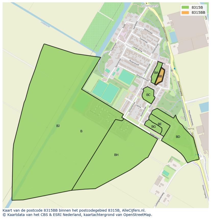 Afbeelding van het postcodegebied 8315 BB op de kaart.