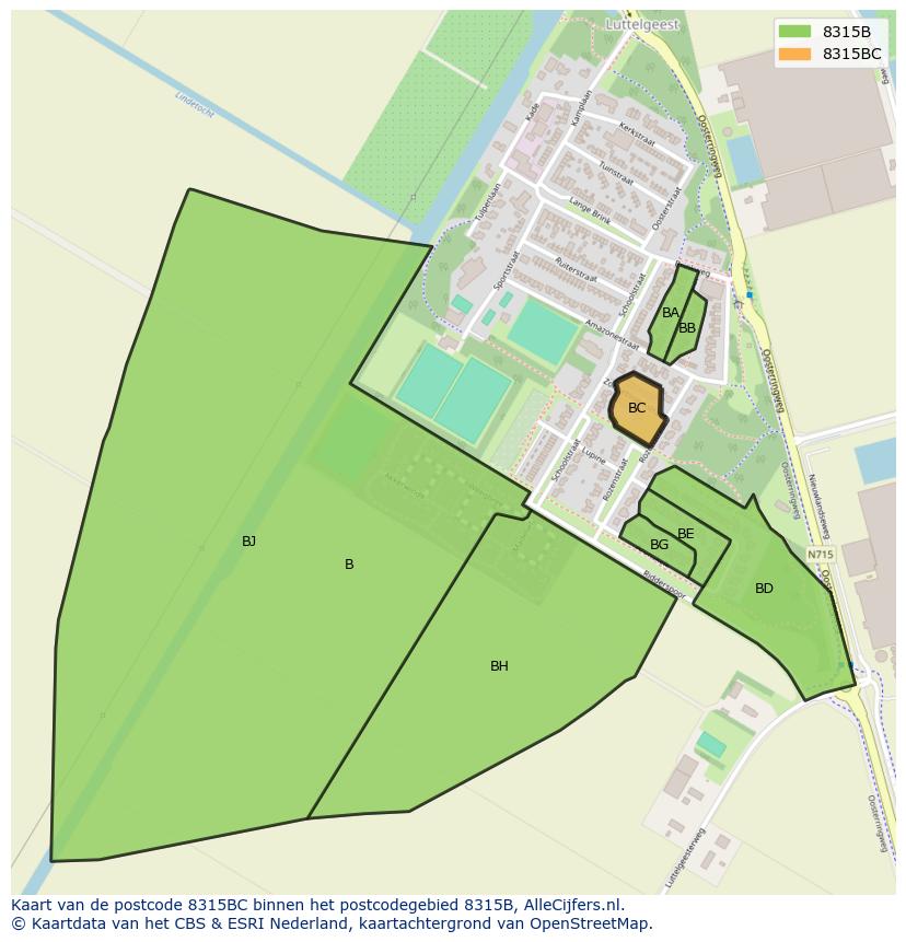 Afbeelding van het postcodegebied 8315 BC op de kaart.