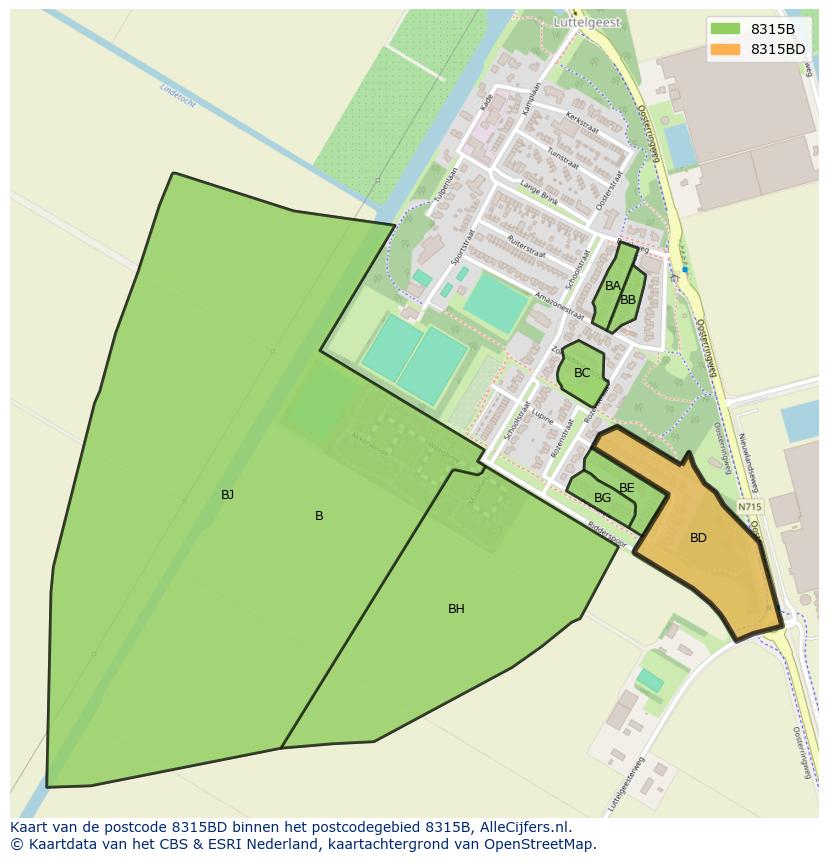 Afbeelding van het postcodegebied 8315 BD op de kaart.