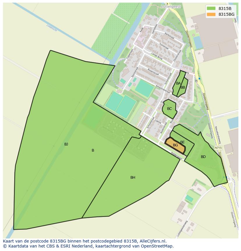 Afbeelding van het postcodegebied 8315 BG op de kaart.