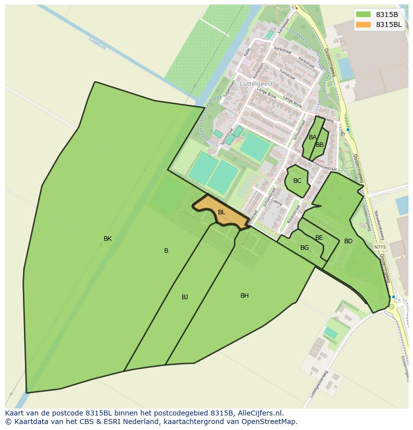 Afbeelding van het postcodegebied 8315 BL op de kaart.