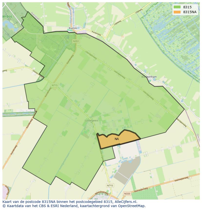 Afbeelding van het postcodegebied 8315 NA op de kaart.