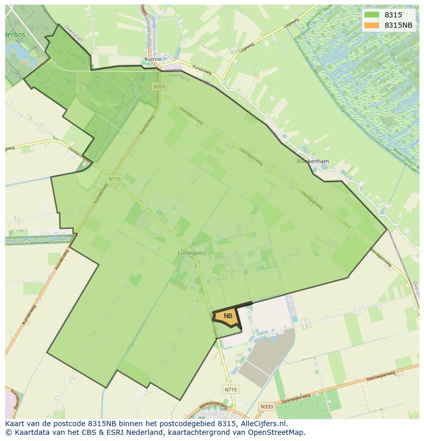 Afbeelding van het postcodegebied 8315 NB op de kaart.
