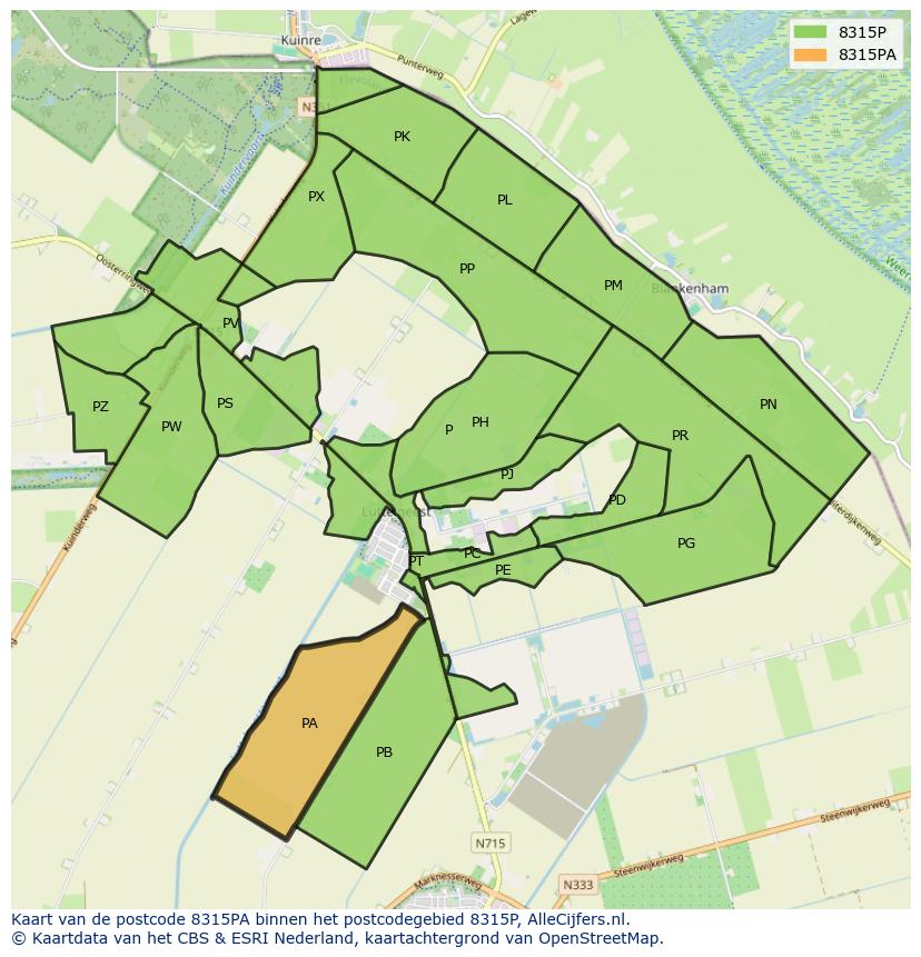 Afbeelding van het postcodegebied 8315 PA op de kaart.