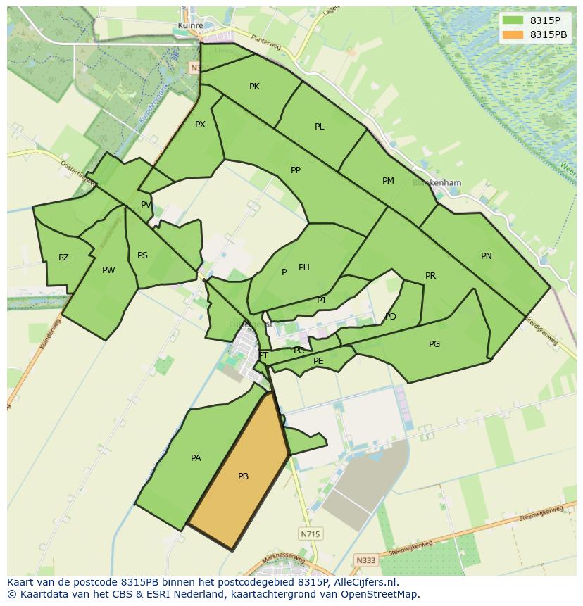 Afbeelding van het postcodegebied 8315 PB op de kaart.