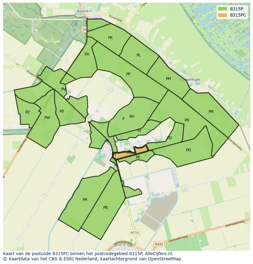 Afbeelding van het postcodegebied 8315 PC op de kaart.