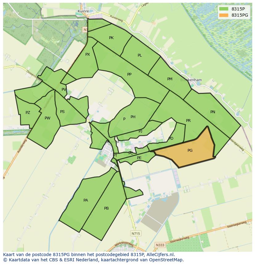 Afbeelding van het postcodegebied 8315 PG op de kaart.