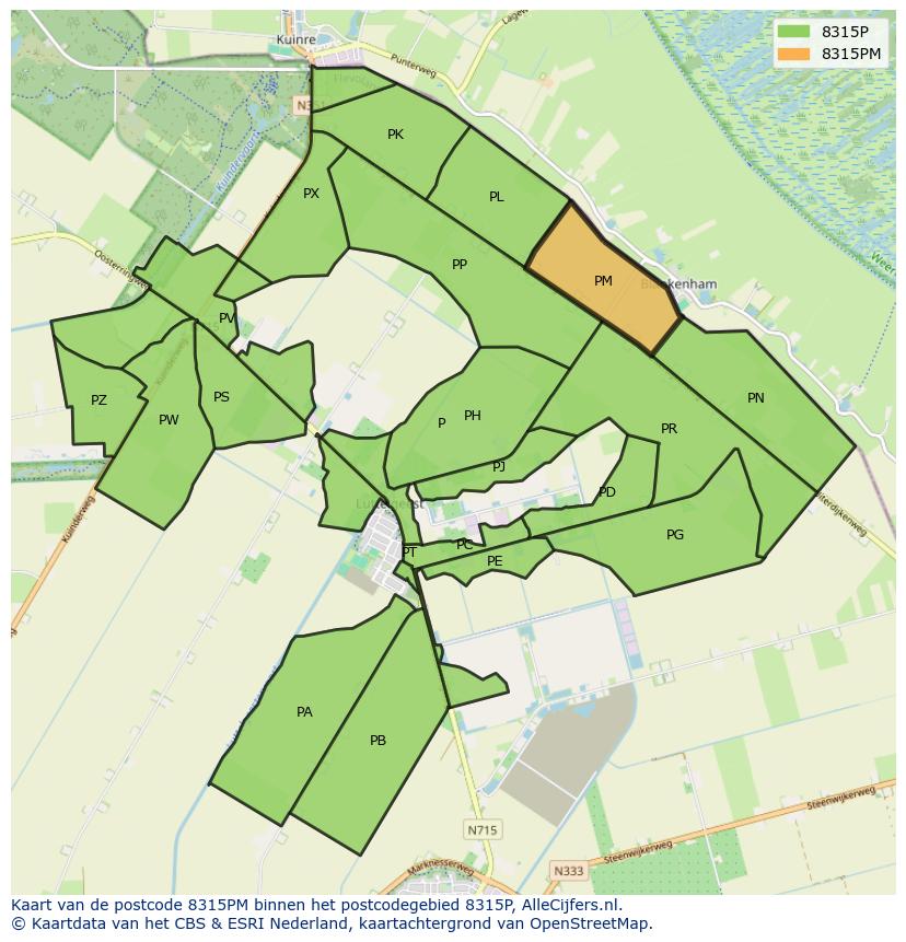 Afbeelding van het postcodegebied 8315 PM op de kaart.