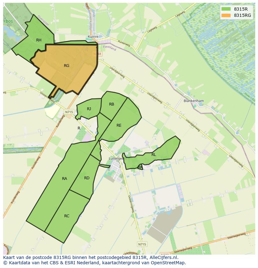 Afbeelding van het postcodegebied 8315 RG op de kaart.