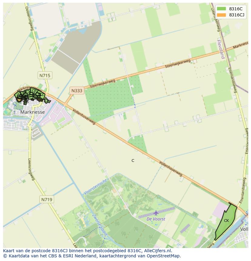 Afbeelding van het postcodegebied 8316 CJ op de kaart.