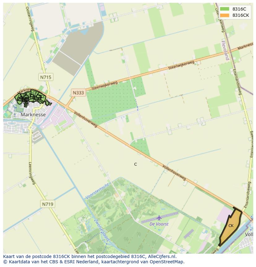 Afbeelding van het postcodegebied 8316 CK op de kaart.