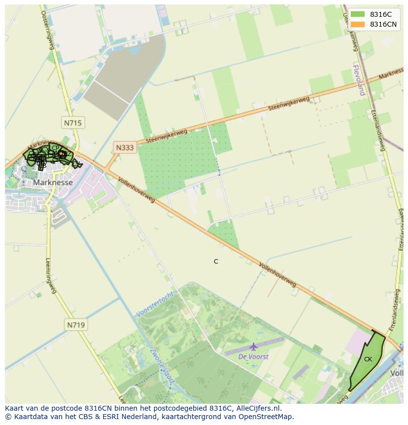 Afbeelding van het postcodegebied 8316 CN op de kaart.