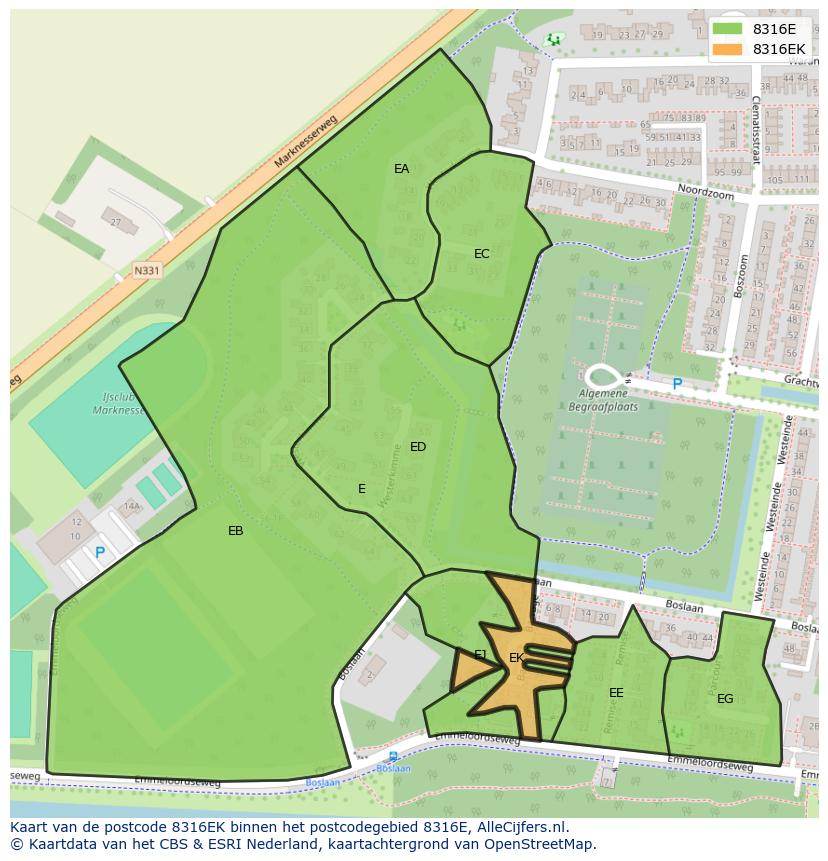 Afbeelding van het postcodegebied 8316 EK op de kaart.