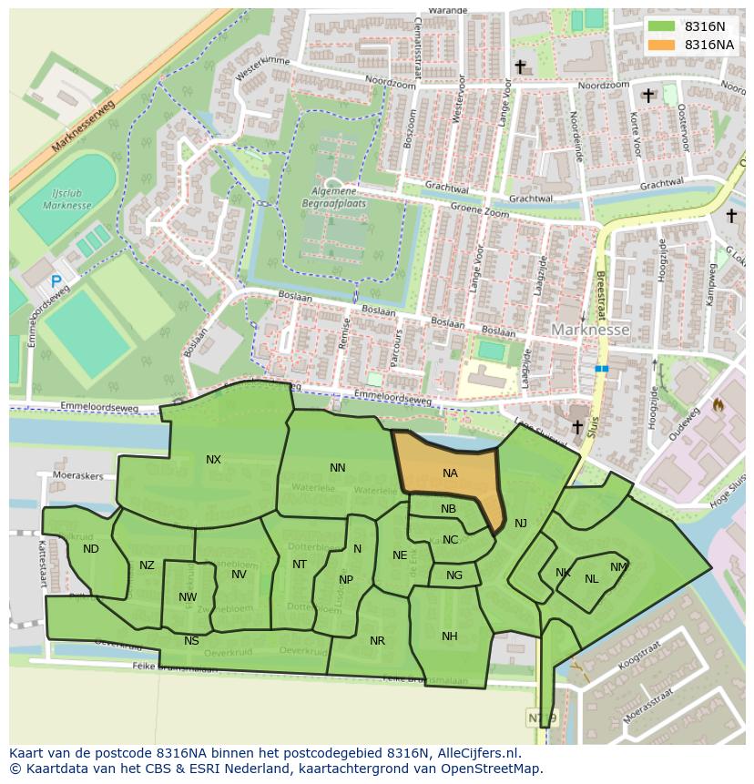 Afbeelding van het postcodegebied 8316 NA op de kaart.