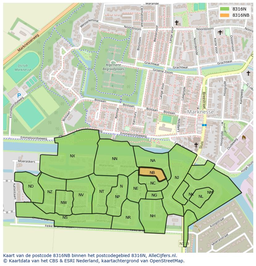 Afbeelding van het postcodegebied 8316 NB op de kaart.
