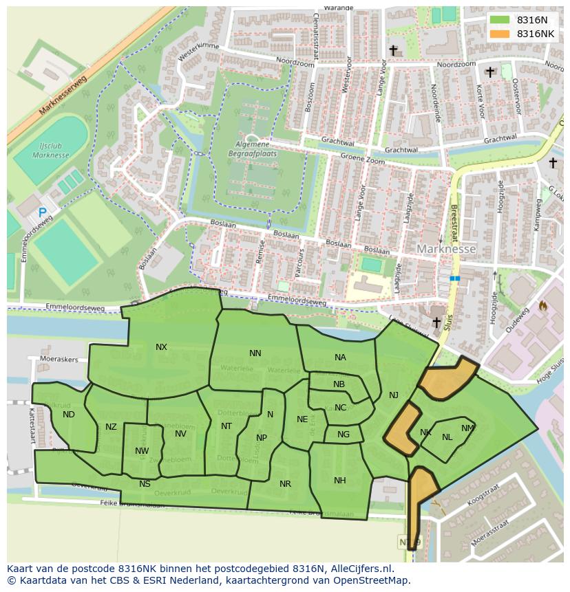 Afbeelding van het postcodegebied 8316 NK op de kaart.