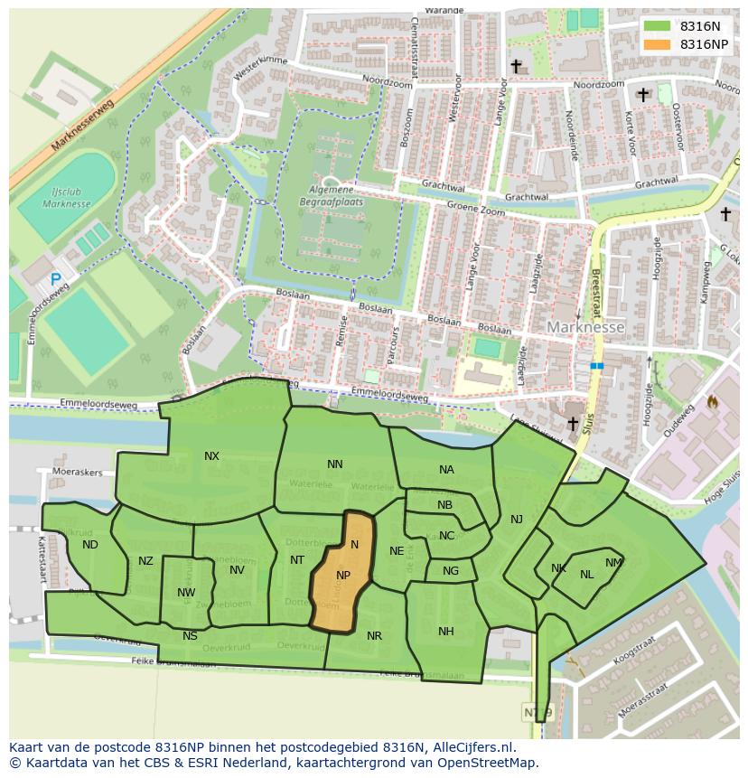 Afbeelding van het postcodegebied 8316 NP op de kaart.