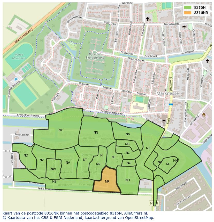 Afbeelding van het postcodegebied 8316 NR op de kaart.