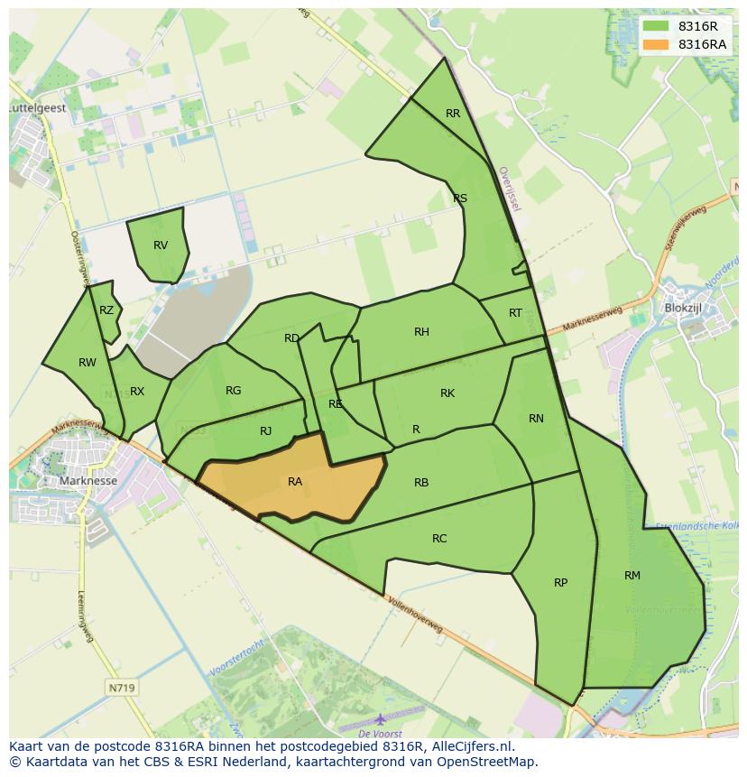 Afbeelding van het postcodegebied 8316 RA op de kaart.