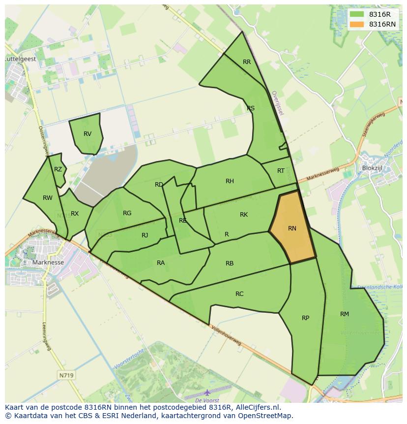 Afbeelding van het postcodegebied 8316 RN op de kaart.
