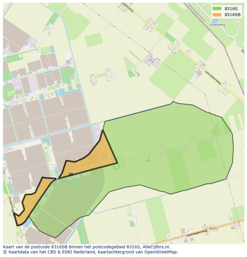 Afbeelding van het postcodegebied 8316 SB op de kaart.