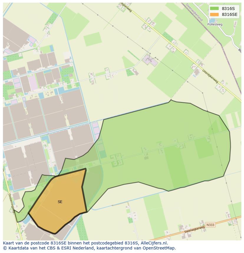 Afbeelding van het postcodegebied 8316 SE op de kaart.