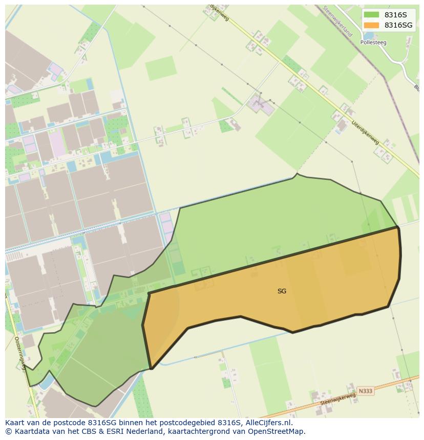 Afbeelding van het postcodegebied 8316 SG op de kaart.