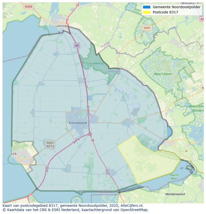 Afbeelding van het postcodegebied 8317 op de kaart.
