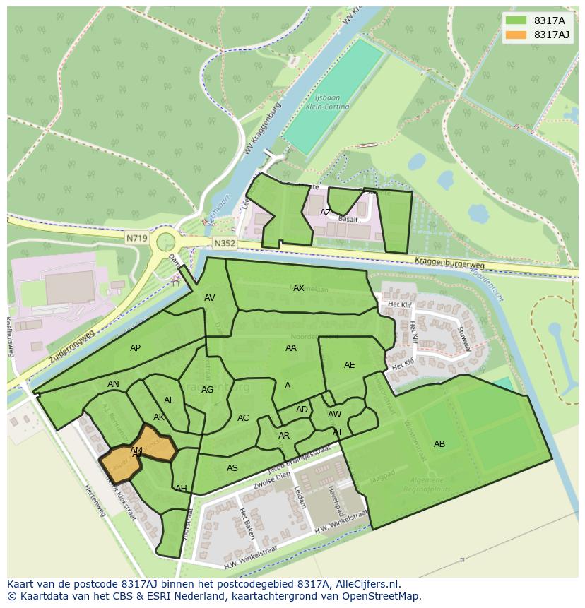Afbeelding van het postcodegebied 8317 AJ op de kaart.