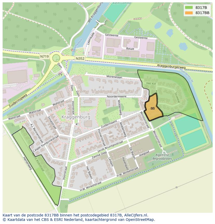 Afbeelding van het postcodegebied 8317 BB op de kaart.