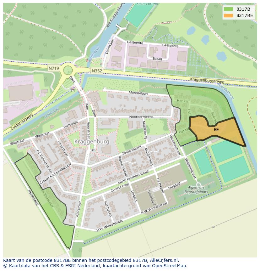 Afbeelding van het postcodegebied 8317 BE op de kaart.