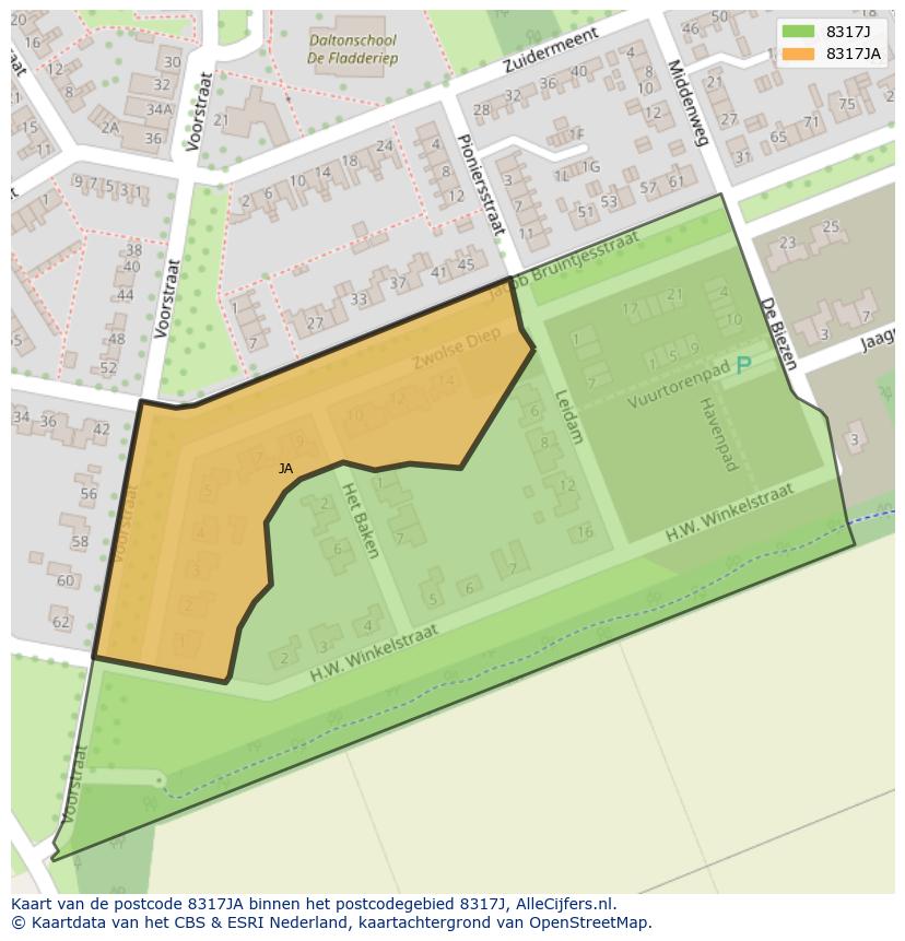 Afbeelding van het postcodegebied 8317 JA op de kaart.