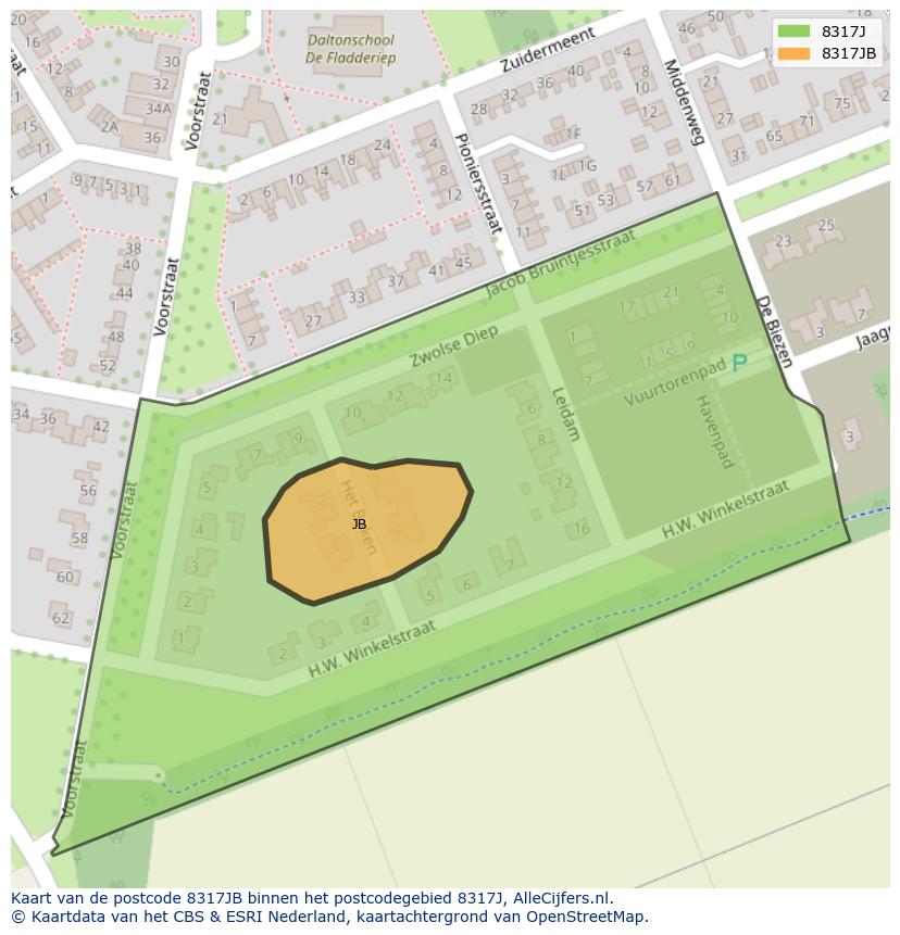 Afbeelding van het postcodegebied 8317 JB op de kaart.