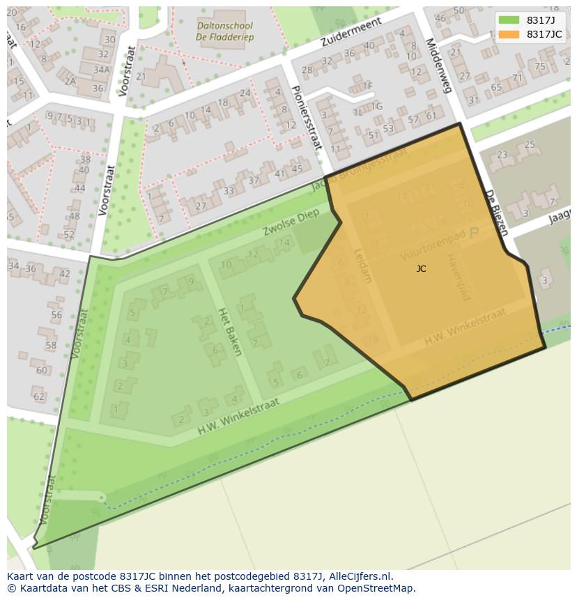 Afbeelding van het postcodegebied 8317 JC op de kaart.