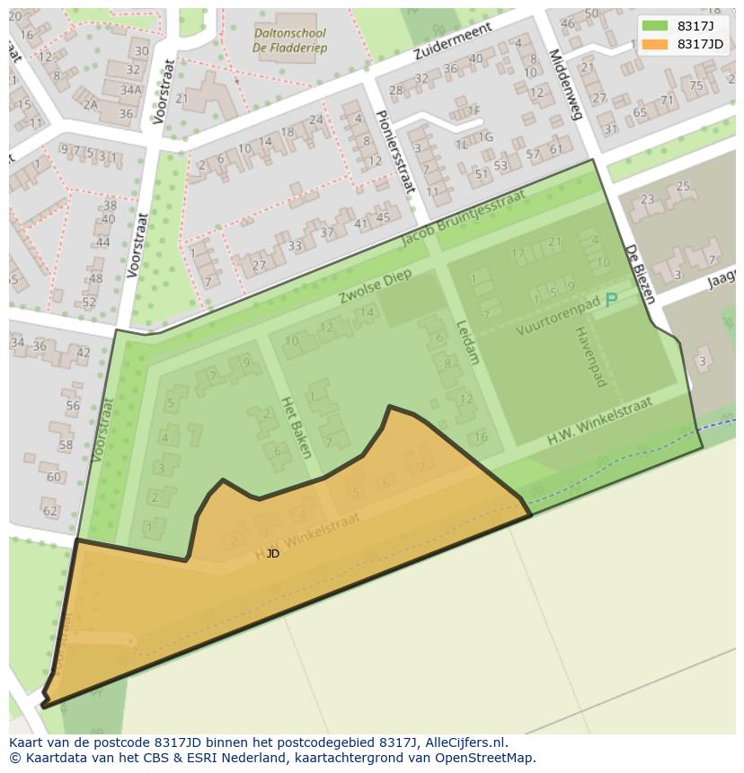 Afbeelding van het postcodegebied 8317 JD op de kaart.