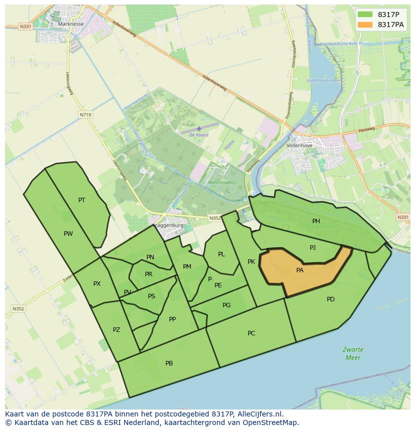 Afbeelding van het postcodegebied 8317 PA op de kaart.