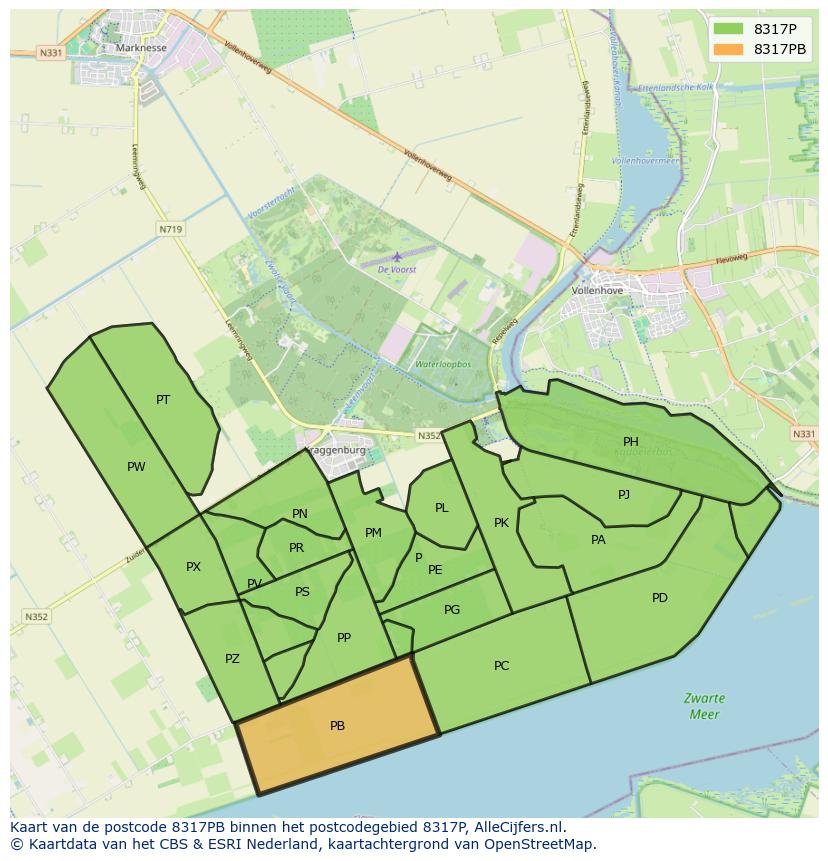 Afbeelding van het postcodegebied 8317 PB op de kaart.